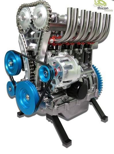 Motor, kit 1/3 en metal de 4 cilindros gris, Thicon-Models 